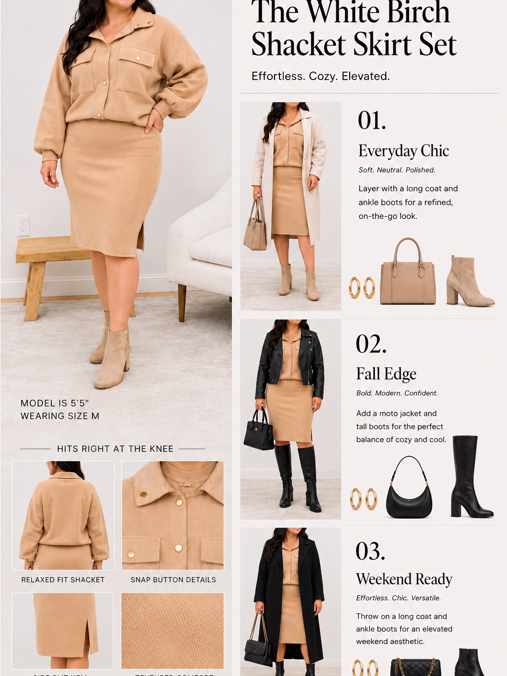 White Birch Beige Knit Shacket & Midi Skirt Set Xl Quiet Luxury Lounge Set Nwot